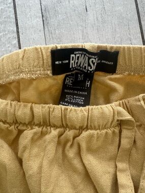 Rewash Mustard Linen-Blend Elastic Waist Shorts
